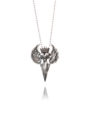 Silver flying heart with dagger necklace- Biker Chic!